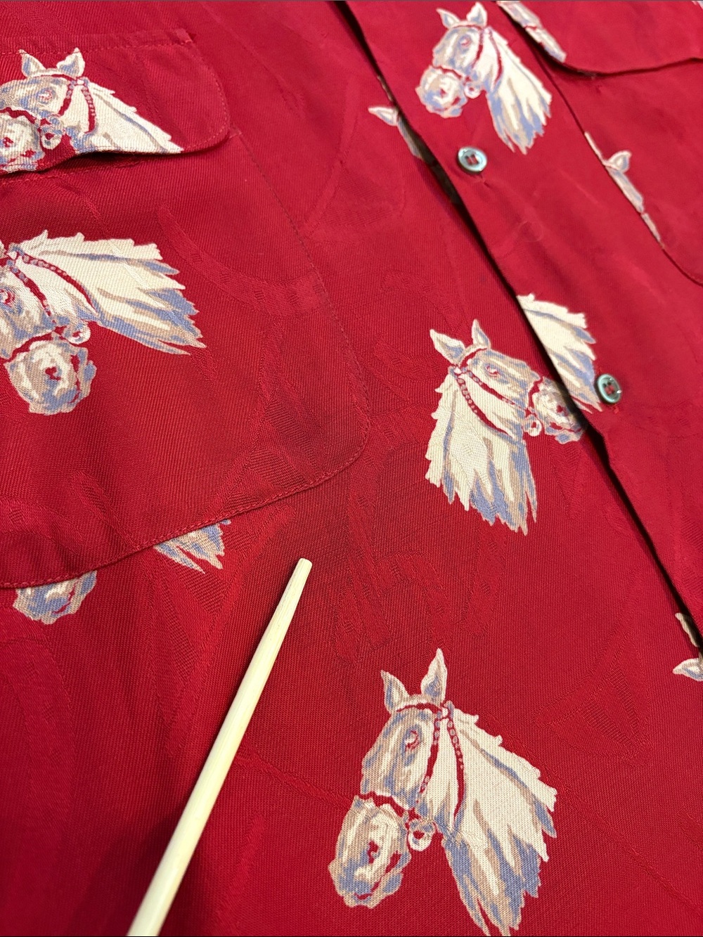 Vintage Ralph Lauren 90s Red Equestrian Horse Print Button Front Top 4 *As-Is* - Picture 14 of 16